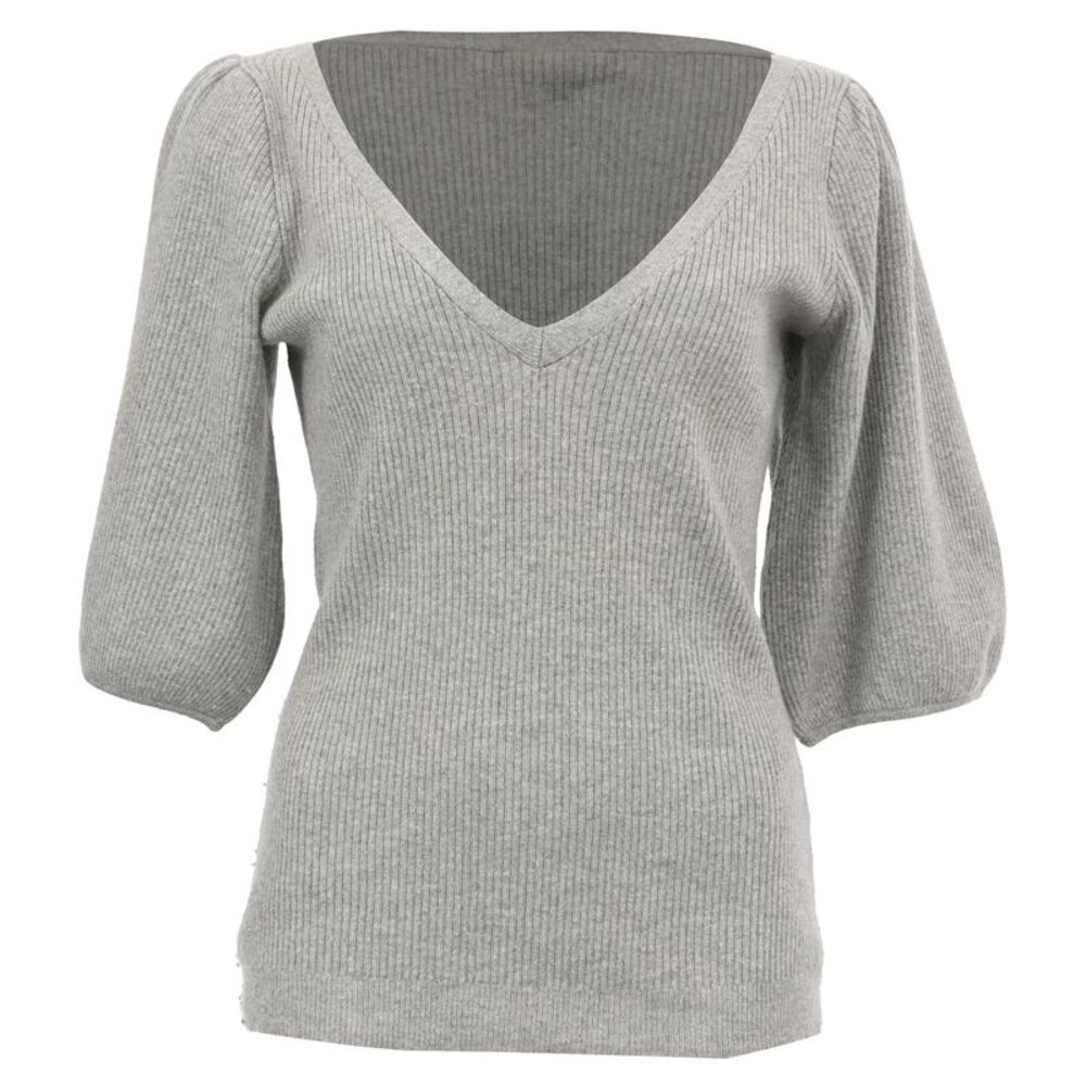 Ralph Lauren V-Neck Ribbed-Knit Sweater in Grey Cashmere